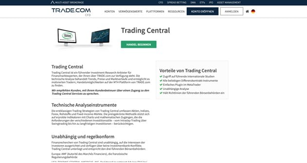 Informationsabschnitt über Trading Central.