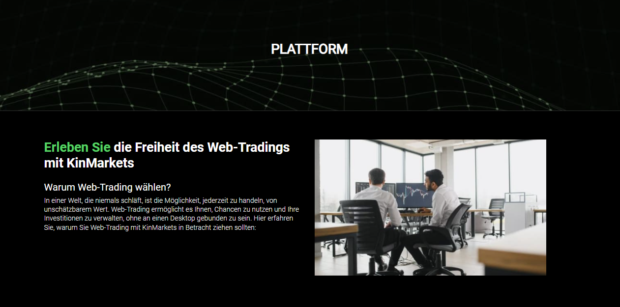Screenshot der Webplattform von KinMarkets mit Chartansicht und Navigationsleiste.